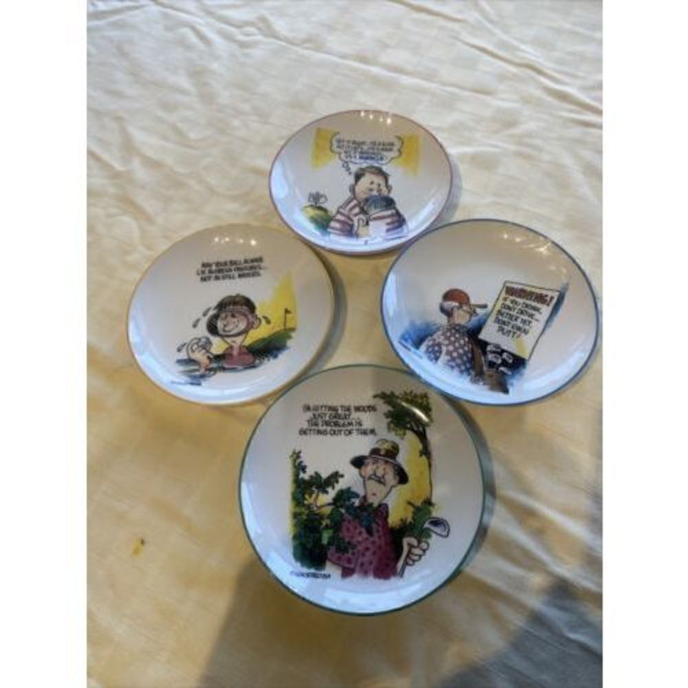 FINKSTROM FORE THE LOVE OF THE GAME GOLF APPETIZER PLATES SET OF 4